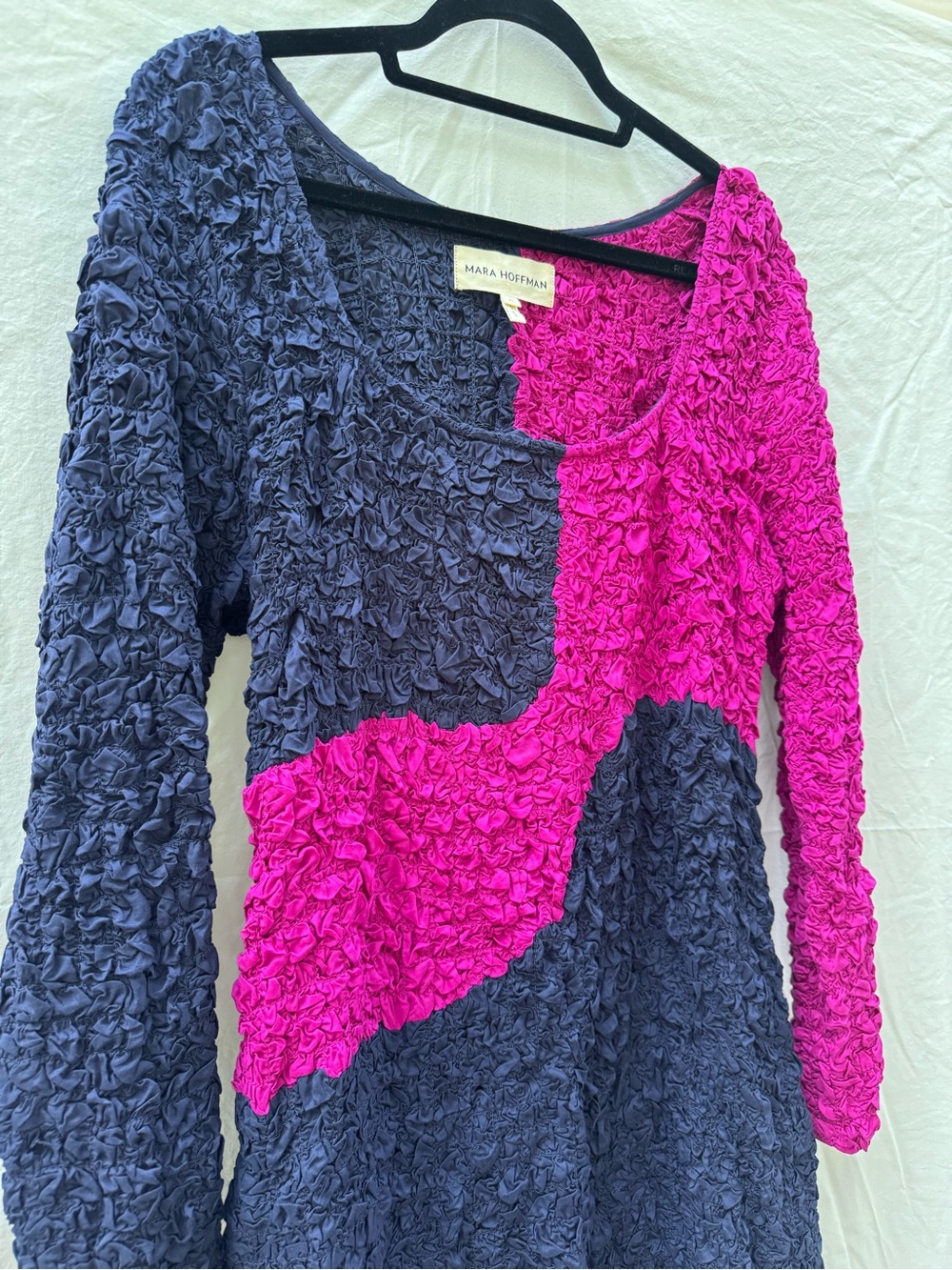 Mara Hoffman Two-Tone Textured Long Sleeve Maxi Dress in Black and Magenta - Picture 4 of 13